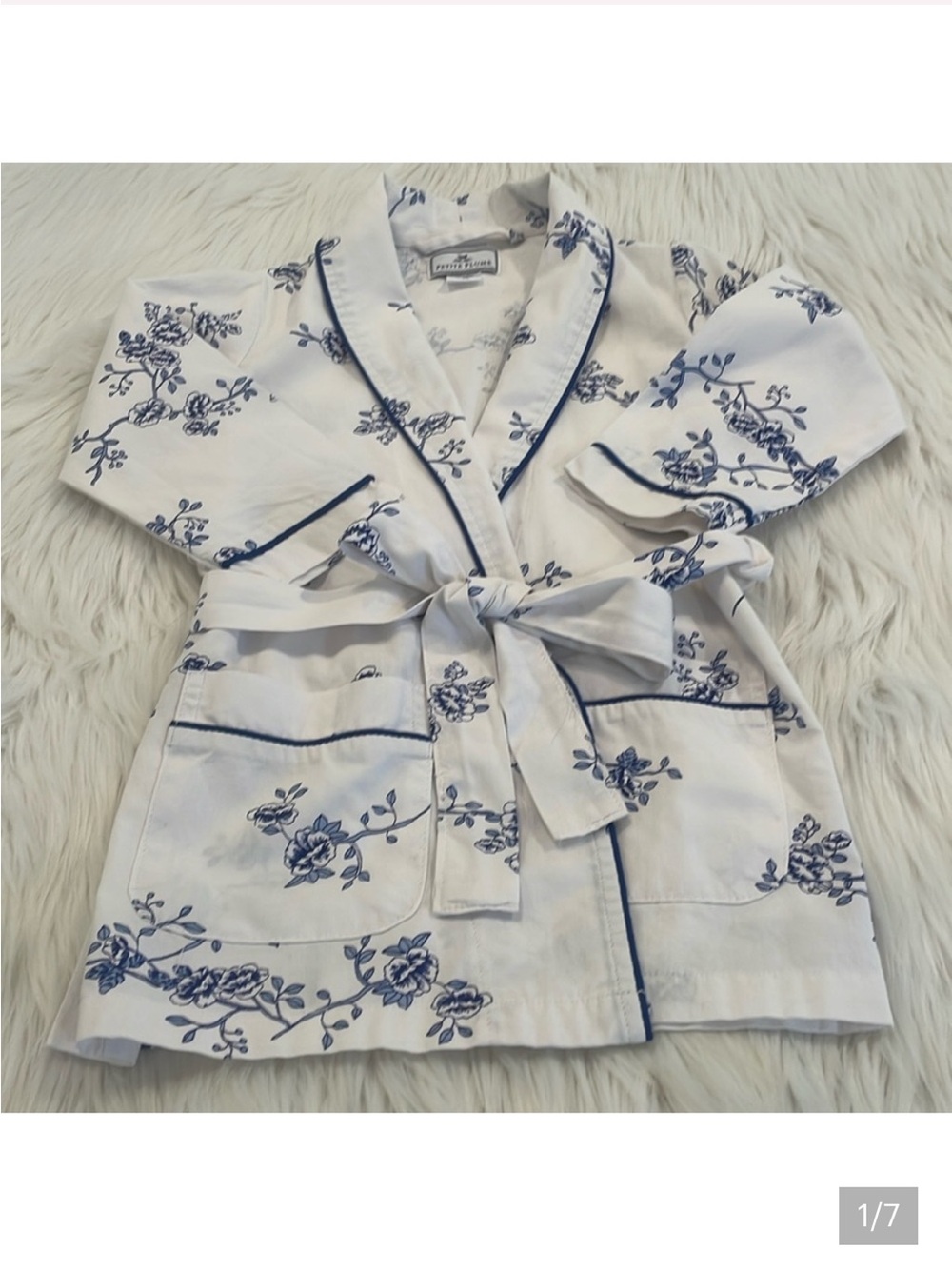 Petite Plume Toddler Blue and White Floral Robe Size 1/2